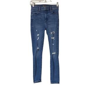 Abercrombie & Fitch High Rise Super Skinny Distressed Jeans Size 24/00 Blue NWOT